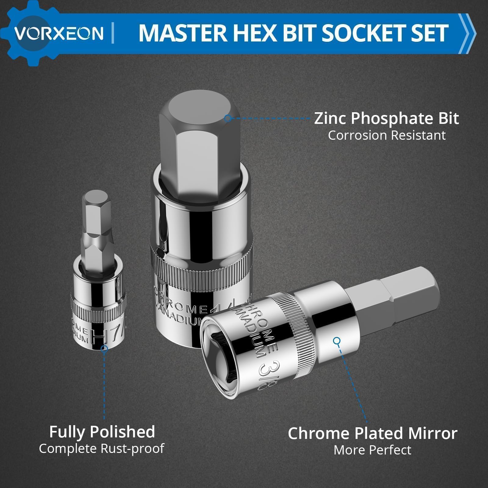 Amazon | VORXEON SAEおよびメトリックアレン六角ビットソケット32点